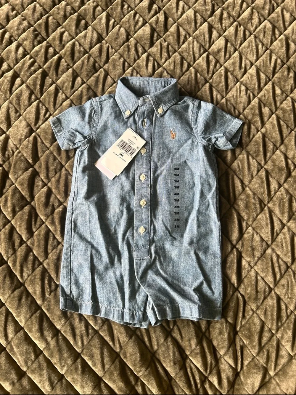 Ralph Lauren Light Blue Chambray Button-Down One-Piece Romper